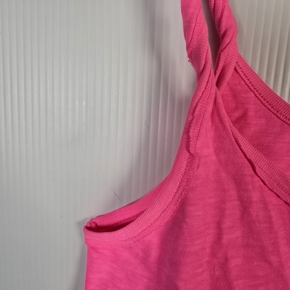 NWT Aerie Twist & Shout Cropped Neon Pink Tank Top Twisted Straps Rolled Hem XS - Picture 5 of 10